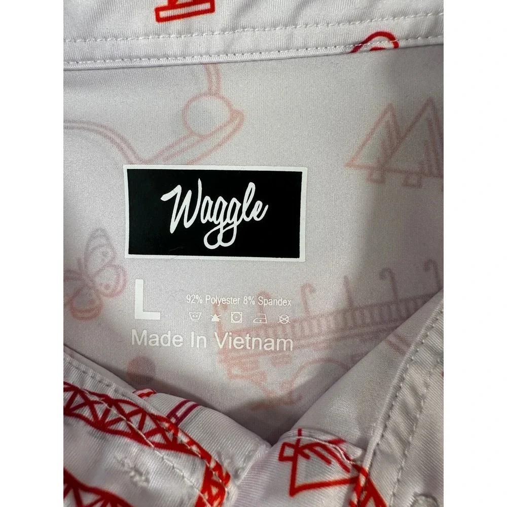 Waggle Golf Mens Minnesota You Betcha Performance Polo Shirt White Red Large - Picture 4 of 7